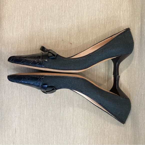 Giuseppe Zanotti  Sz 39 Black Leather Little Bow Pointy Kitten Heel Pumps Shoes - Picture 13 of 14